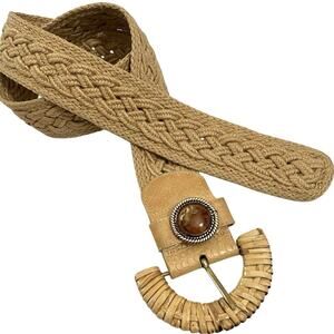 Vintage Belt Woven & Braided Raffia Large Statement Bamboo Buckle Amber Brooch